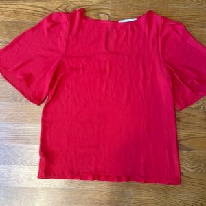 LOFT Red Boxy Blouse with Short Sleeves